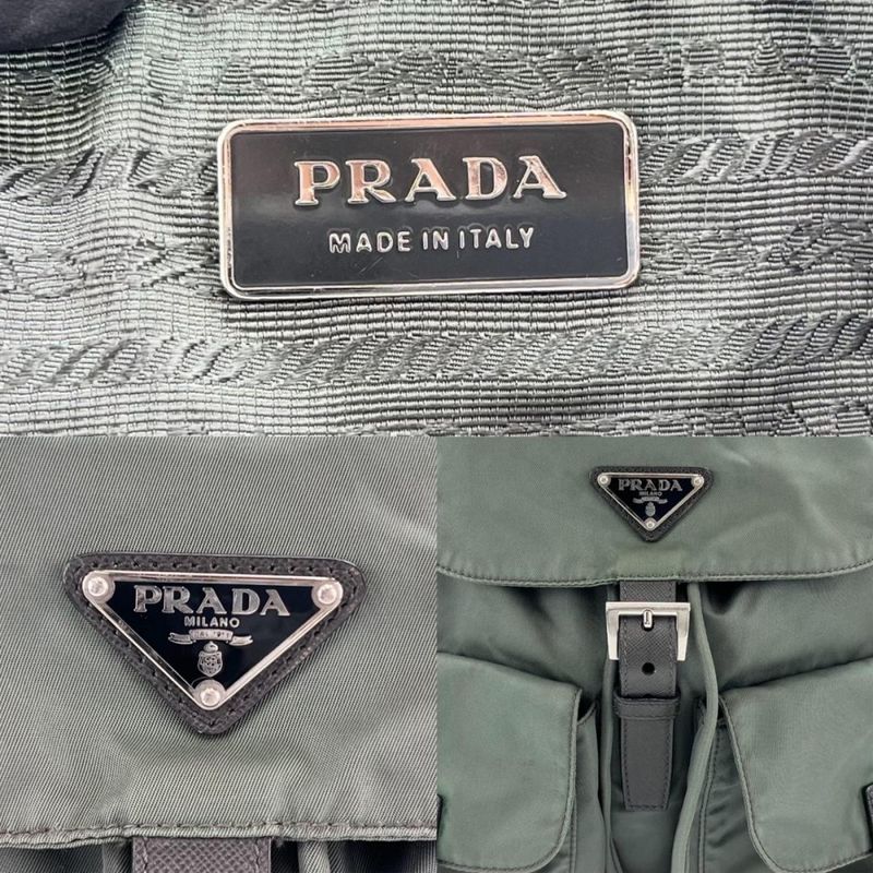 Prada Backpack Men Triangle Plate Triangle Logo Backpack Prada Olive Silver