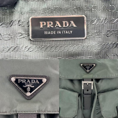 Prada Backpack Men Triangle Plate Triangle Logo Backpack Prada Olive Silver