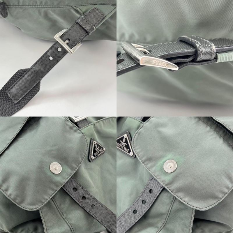 Prada Backpack Men Triangle Plate Triangle Logo Backpack Prada Olive Silver