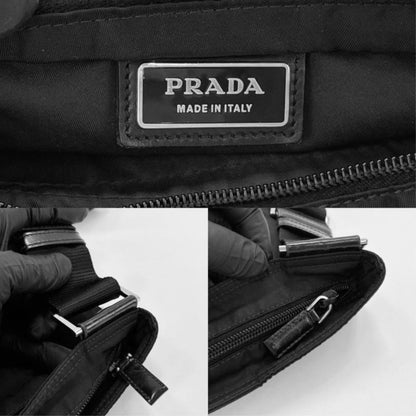 Prada Shoulder Bag Unisex Crossbody Triangle Logo Prada Black Silver Hardware