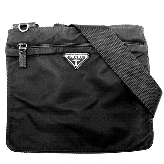 Prada Shoulder Bag Unisex Crossbody Triangle Logo Prada Black Silver Hardware