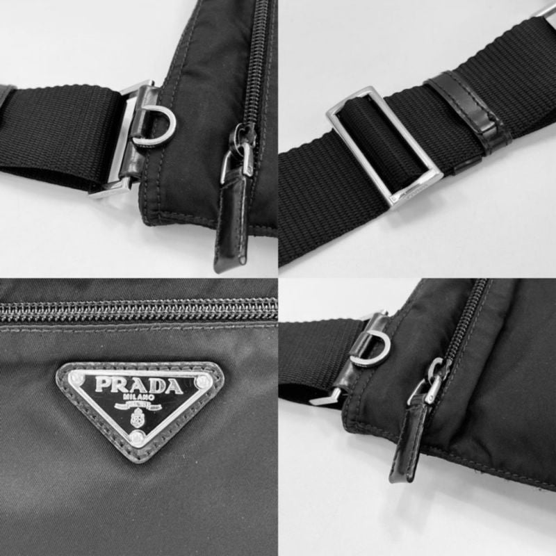Prada Shoulder Bag Unisex Crossbody Triangle Logo Prada Black Silver Hardware