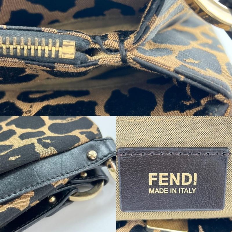 Fendi Tote Bag Women Shoulder Sling Leopard Fendi 8br652 Black Brown Gold