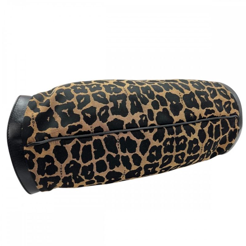 Fendi Tote Bag Women Shoulder Sling Leopard Fendi 8br652 Black Brown Gold