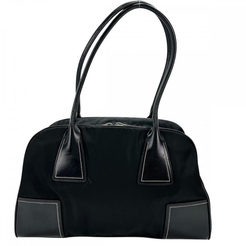 Prada Handbag Women's Shoulder Triangle Logo Prada Black Silver Hardware