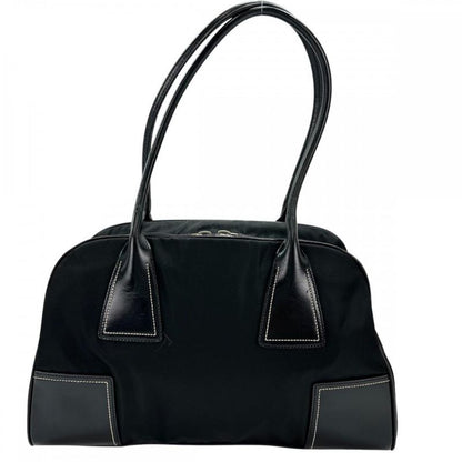 Prada Handbag Women's Shoulder Triangle Logo Prada Black Silver Hardware