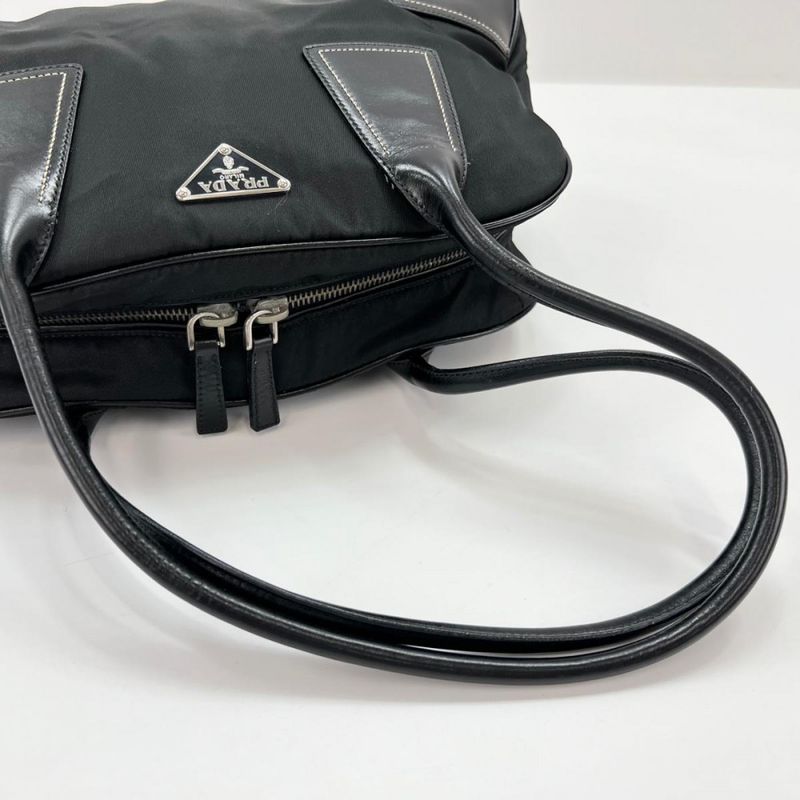 Prada Handbag Women's Shoulder Triangle Logo Prada Black Silver Hardware