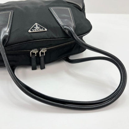 Prada Handbag Women's Shoulder Triangle Logo Prada Black Silver Hardware