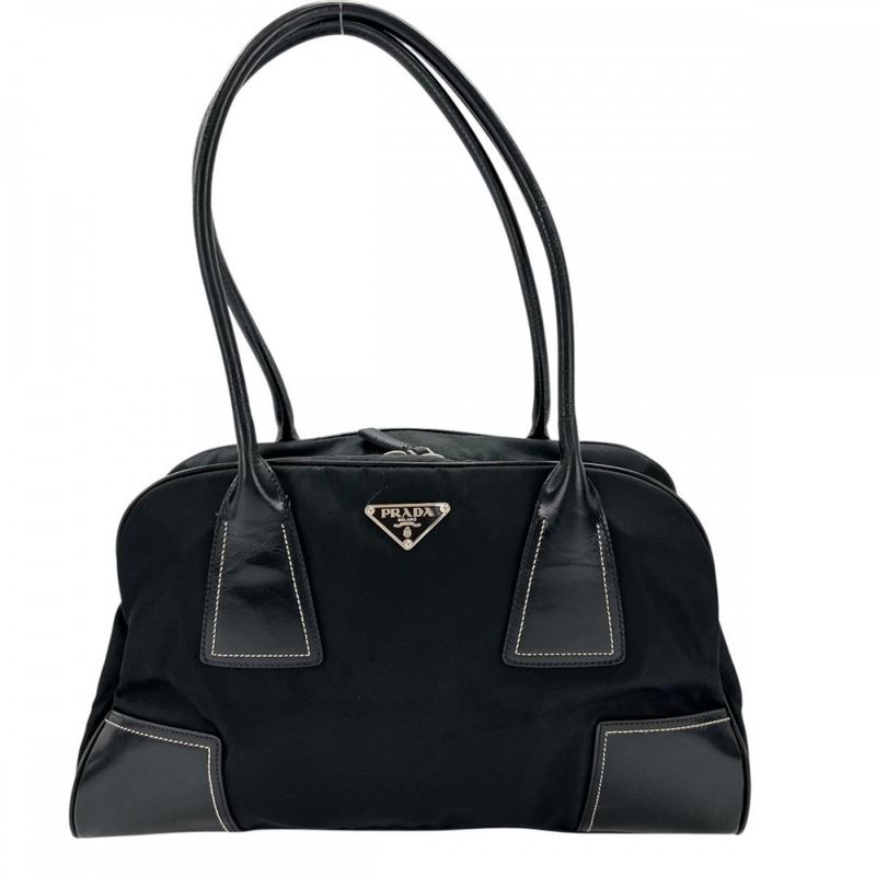 Prada Handbag Women's Shoulder Triangle Logo Prada Black Silver Hardware
