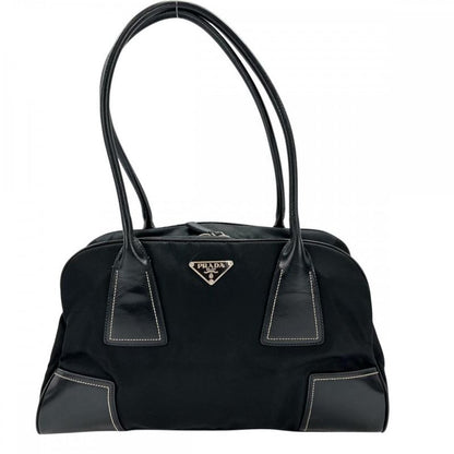 Prada Handbag Women's Shoulder Triangle Logo Prada Black Silver Hardware