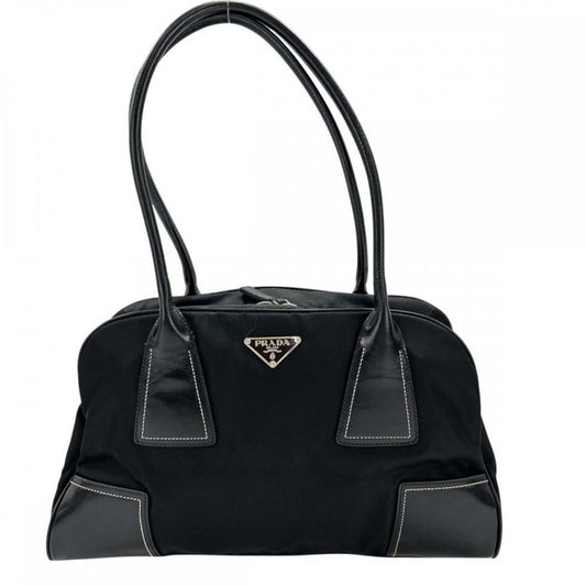 Prada Handbag Women's Shoulder Triangle Logo Prada Black Silver Hardware