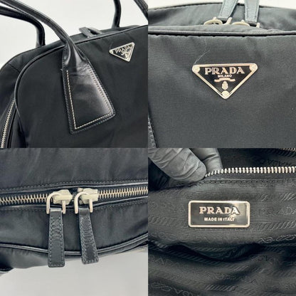 Prada Handbag Women's Shoulder Triangle Logo Prada Black Silver Hardware
