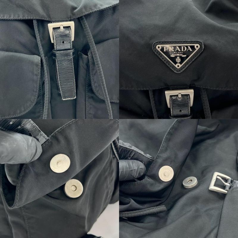 Prada Backpack Unisex Backpack Triangle Logo Men Women Prada Black Silver