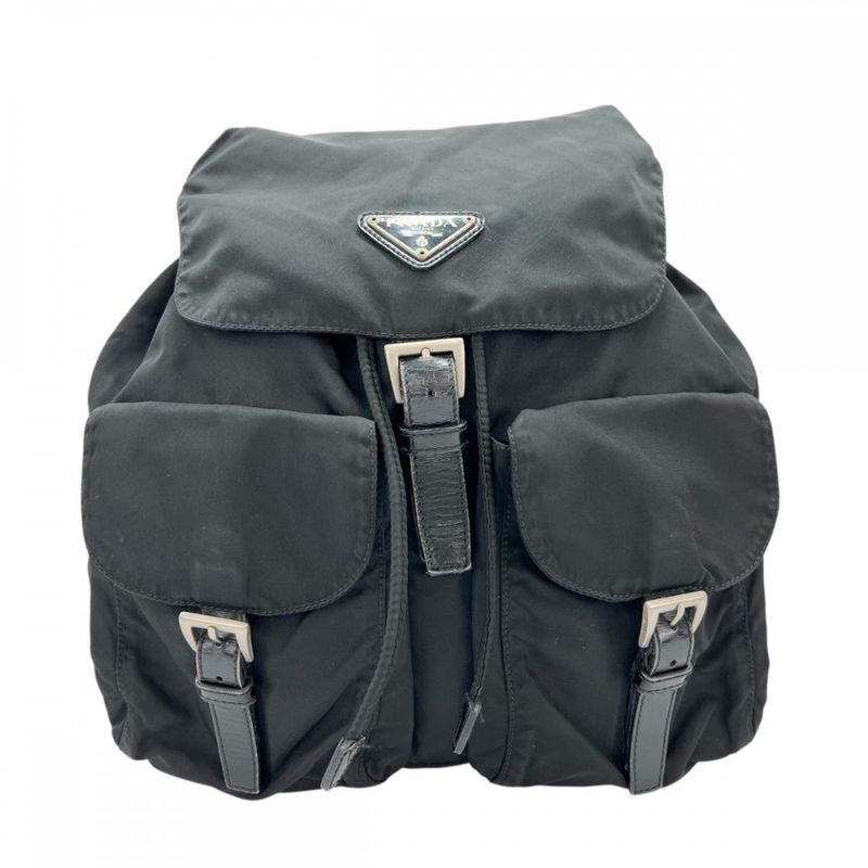 Prada Backpack Unisex Backpack Triangle Logo Men Women Prada Black Silver
