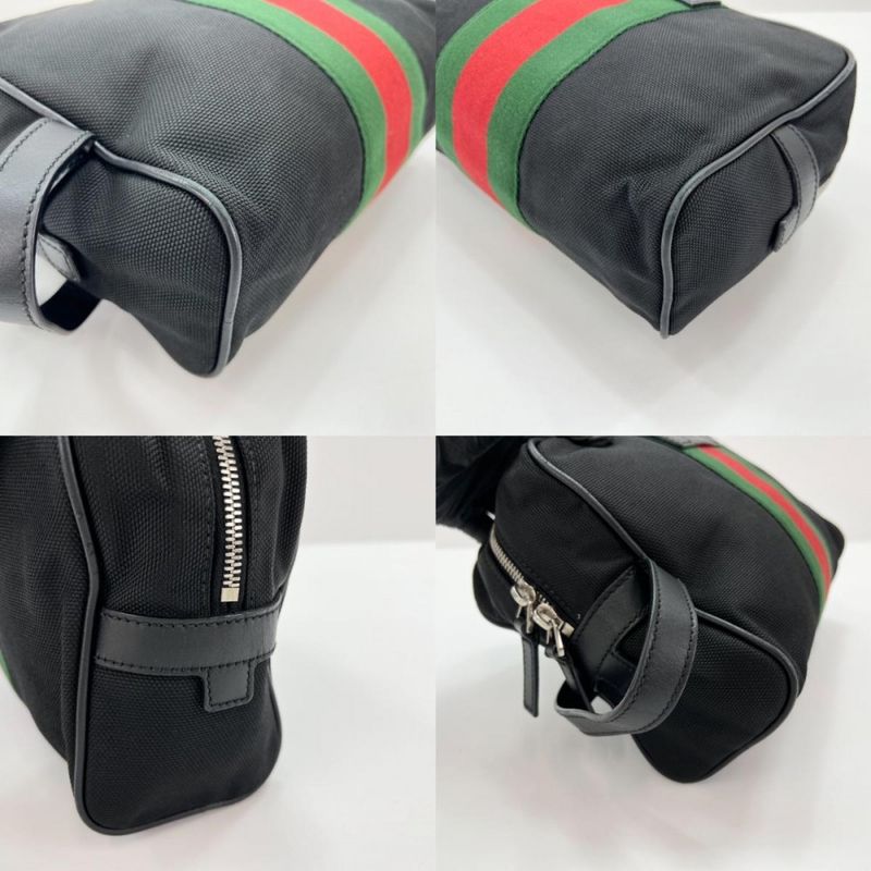 Gucci Clutch Bag Men's Pouch Sherry Line Nylon Black Silver