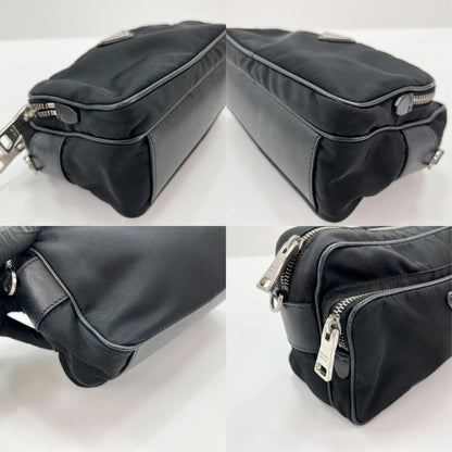 Prada Shoulder Bag Unisex Triangle Logo Men Women Prada Black Silver Hardware