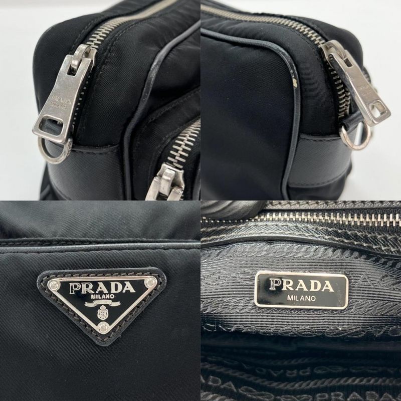 Prada Shoulder Bag Unisex Triangle Logo Men Women Prada Black Silver Hardware