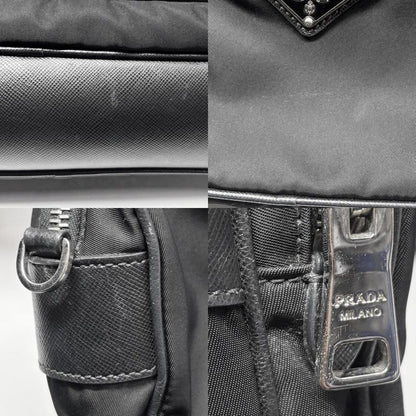 Prada Shoulder Bag Unisex Triangle Logo Men Women Prada Black Silver Hardware