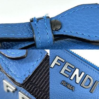 Fendi Pouch Unisex Shoulder Pouch Men Women Fendi 7m0352 Leather Blue Black