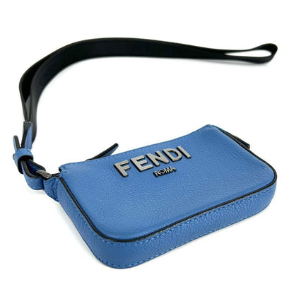 Fendi Pouch Unisex Shoulder Pouch Men Women Fendi 7m0352 Leather Blue Black