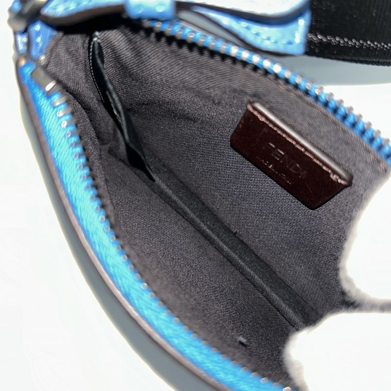 Fendi Pouch Unisex Shoulder Pouch Men Women Fendi 7m0352 Leather Blue Black