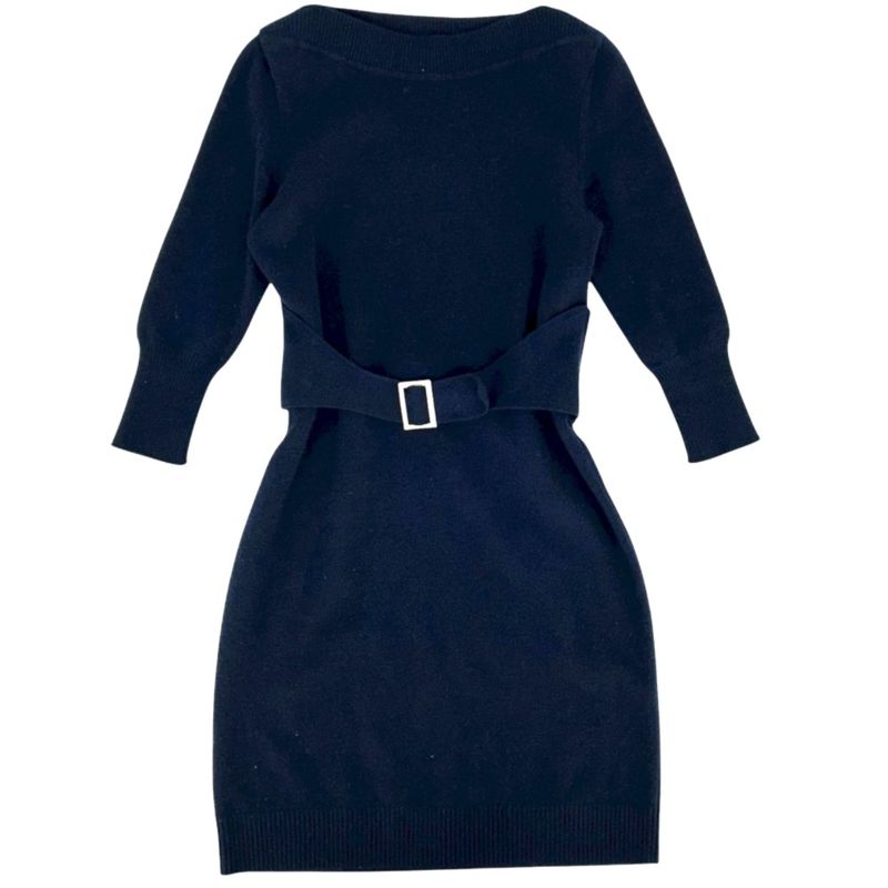 Chanel Dress Women's Long Sleeve Knit Dress With Belt Apparel Clothing Chanel