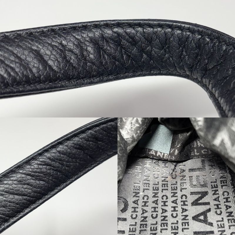 Chanel Handbag Women's Chocobar Shoulder Tote Bag Chanel Leather Black Silver