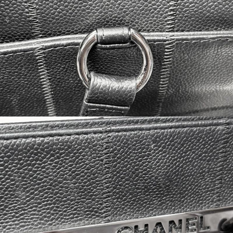 Chanel Handbag Women's Chocobar Shoulder Tote Bag Chanel Leather Black Silver