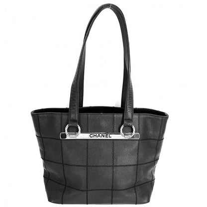 Chanel Handbag Women's Chocobar Shoulder Tote Bag Chanel Leather Black Silver