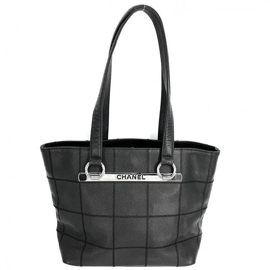 Chanel Handbag Women's Chocobar Shoulder Tote Bag Chanel Leather Black Silver