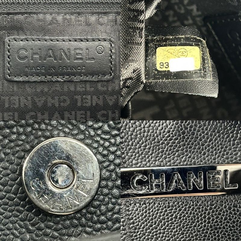 Chanel Handbag Women's Chocobar Shoulder Tote Bag Chanel Leather Black Silver