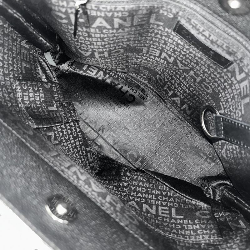 Chanel Handbag Women's Chocobar Shoulder Tote Bag Chanel Leather Black Silver