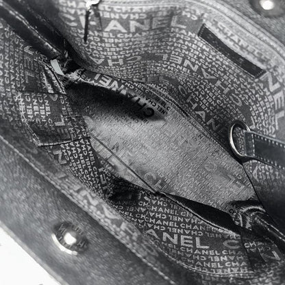 Chanel Handbag Women's Chocobar Shoulder Tote Bag Chanel Leather Black Silver