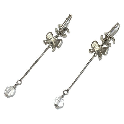 Chanel Earring Coco Mark Silver X Clear Ribbon/beads