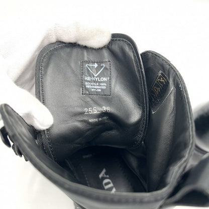 Prada Boots Women's Triangle Logo Monolith With Pouch Short Boots Shoes Size 38