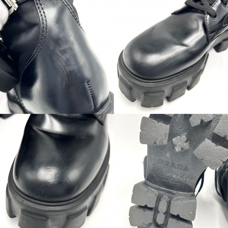 Prada Boots Women's Triangle Logo Monolith With Pouch Short Boots Shoes Size 38