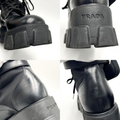 Prada Boots Women's Triangle Logo Monolith With Pouch Short Boots Shoes Size 38