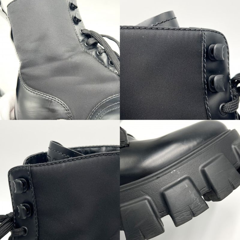 Prada Boots Women's Triangle Logo Monolith With Pouch Short Boots Shoes Size 38