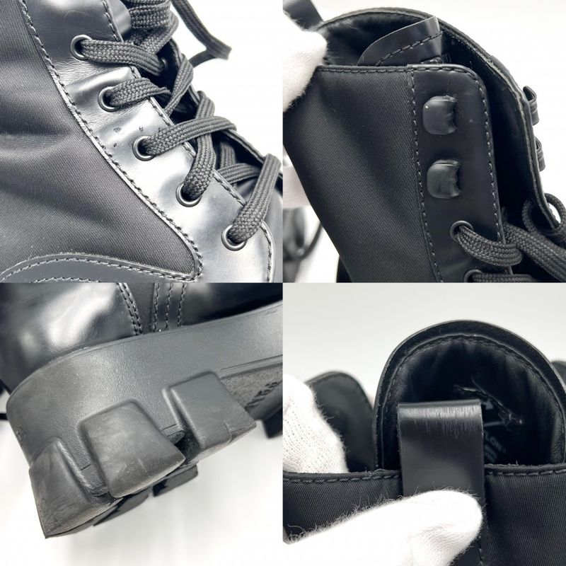 Prada Boots Women's Triangle Logo Monolith With Pouch Short Boots Shoes Size 38