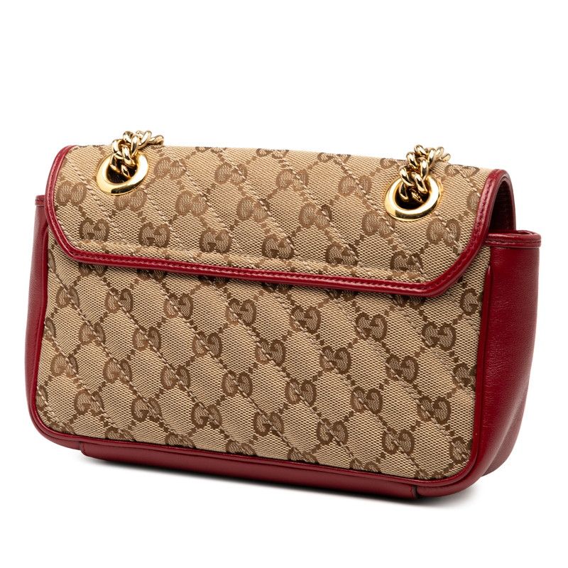 Gucci GG Canvas GG Marmont Chain Shoulder Bag 446744 Beige Red Canvas Leather