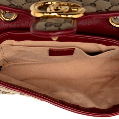 Gucci GG Canvas GG Marmont Chain Shoulder Bag 446744 Beige Red Canvas Leather