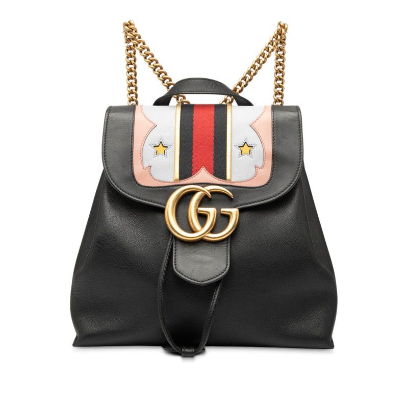 Gucci GG Marmont Sherry Line Chain Backpack 432265 527066 Black Leather Ladies