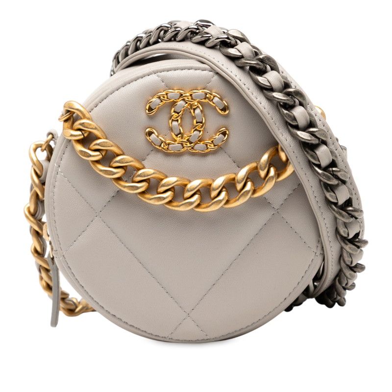 Chanel 19 Round Chain Shoulder Bag Ap0945 Grey Gold Hardware Lambskin Ladies