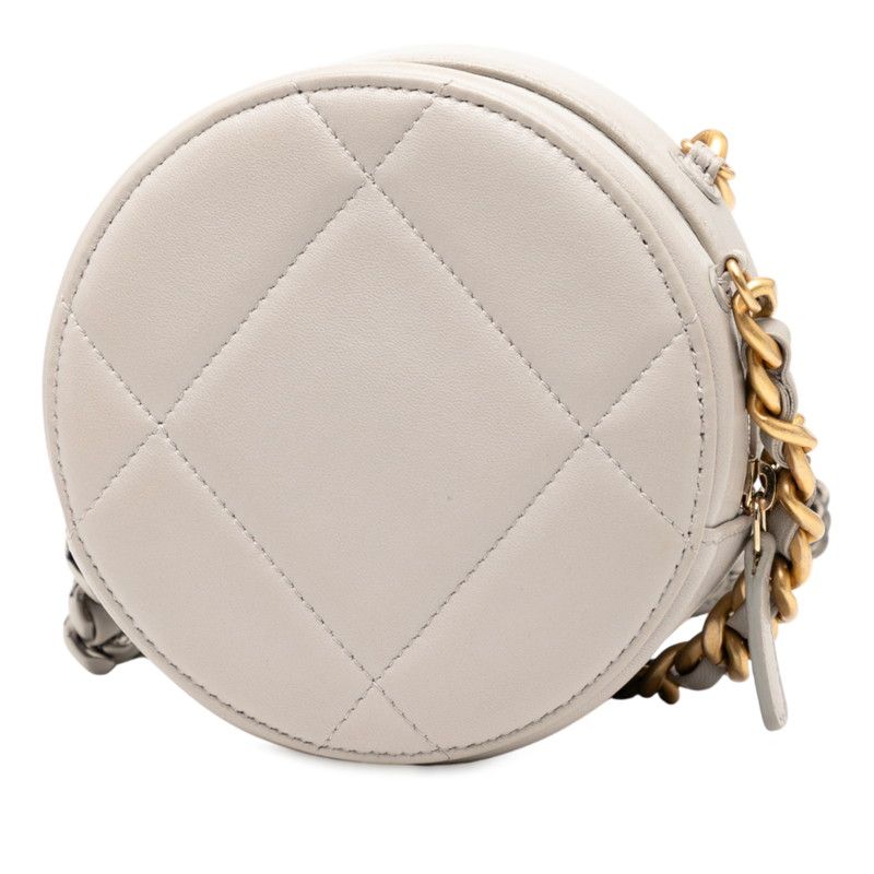 Chanel 19 Round Chain Shoulder Bag Ap0945 Grey Gold Hardware Lambskin Ladies
