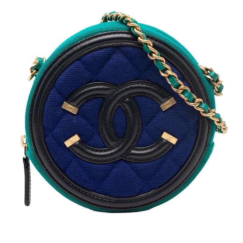 Chanel CC Filigree Coco Mark Round Chain Shoulder Bag Ap0365 Green Blue Black