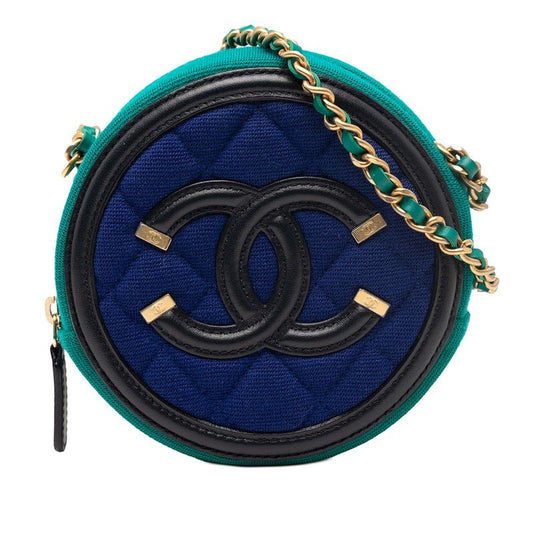 Chanel CC Filigree Coco Mark Round Chain Shoulder Bag Ap0365 Green Blue Black