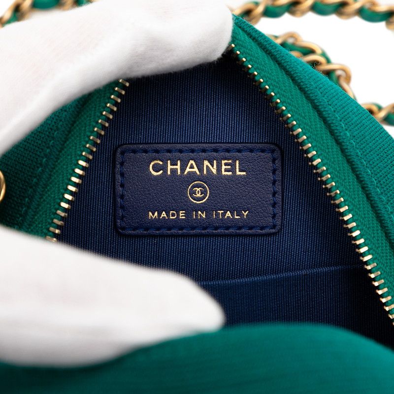 Chanel CC Filigree Coco Mark Round Chain Shoulder Bag Ap0365 Green Blue Black