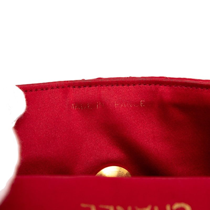 Chanel Matelasse Coco Mark Chain Shoulder Bag Red Black Silk Satin Women's