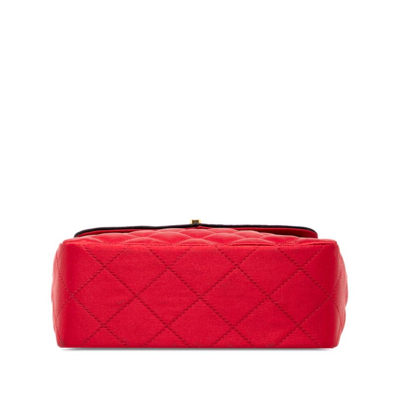 Chanel Matelasse Coco Mark Chain Shoulder Bag Red Black Silk Satin Women's