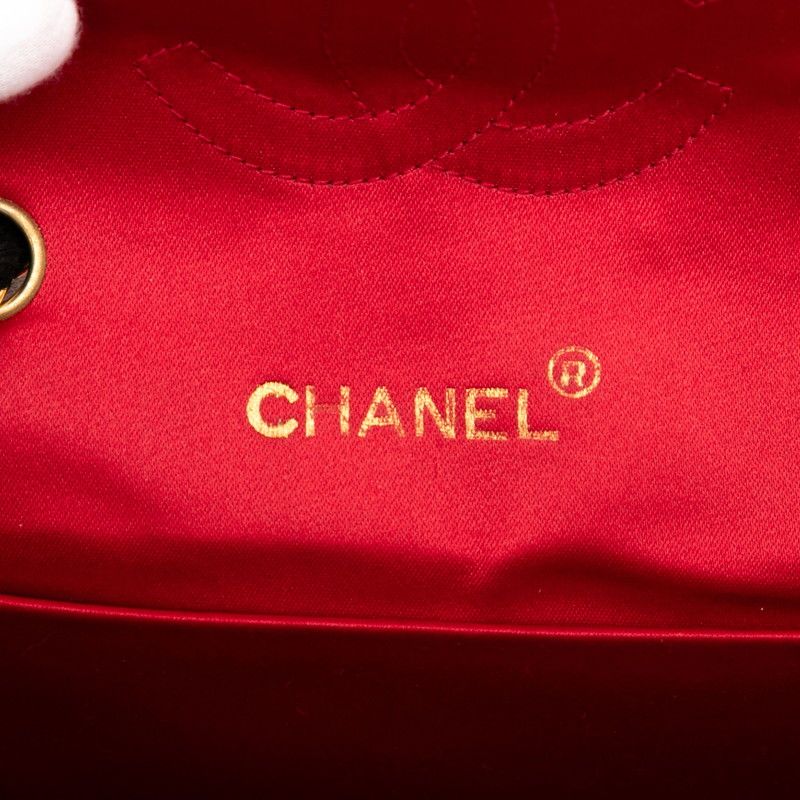 Chanel Matelasse Coco Mark Chain Shoulder Bag Red Black Silk Satin Women's